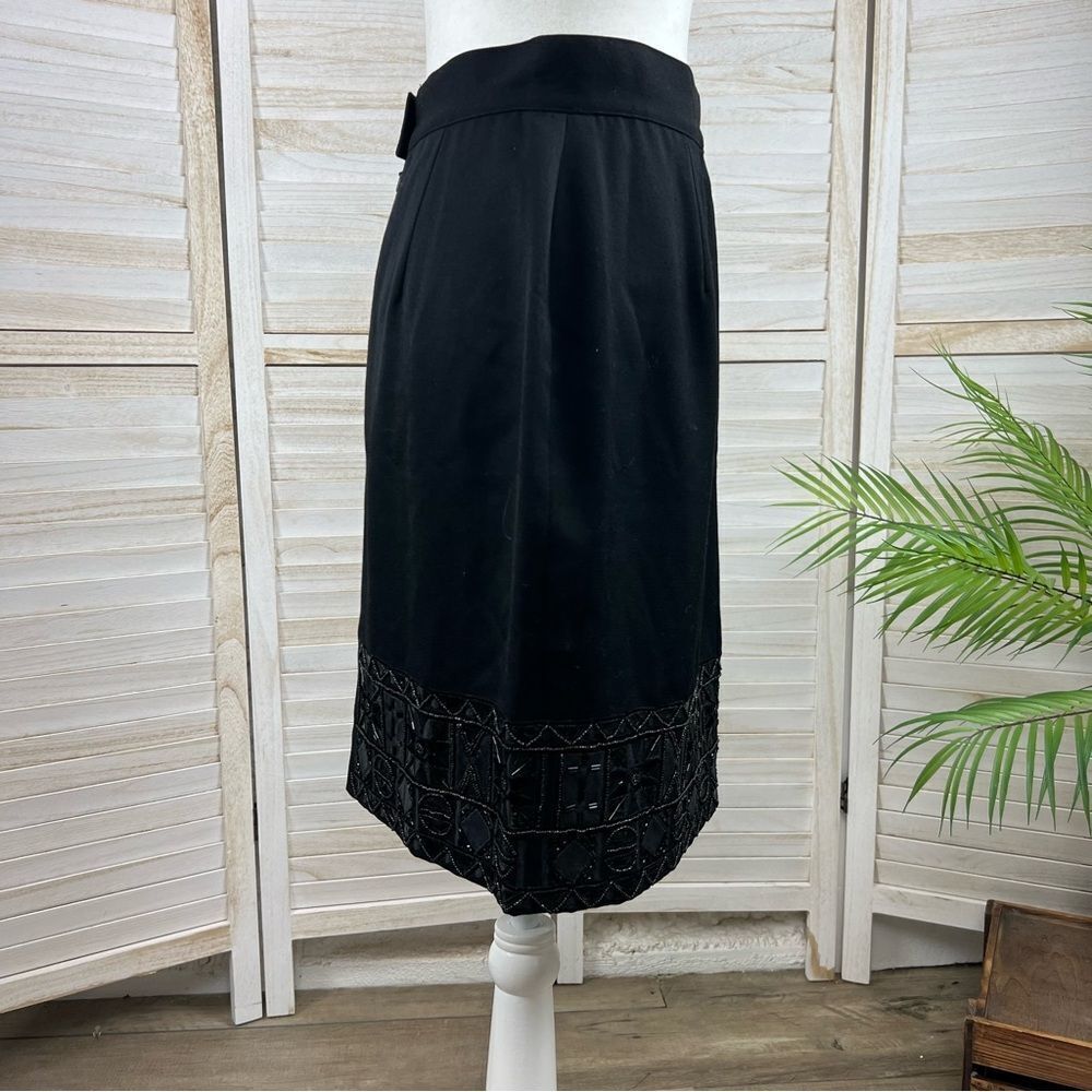 Vintage ERAZ Embellished Beaded Black Wool Skirt 10 - Picture 6 of 9